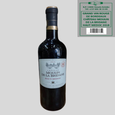 GRAND VIN ROUGE DE BORDEAUX CHATEAU MOULIN DE LA BRIDANE HAUT MEDOC 2018 : 75 CL